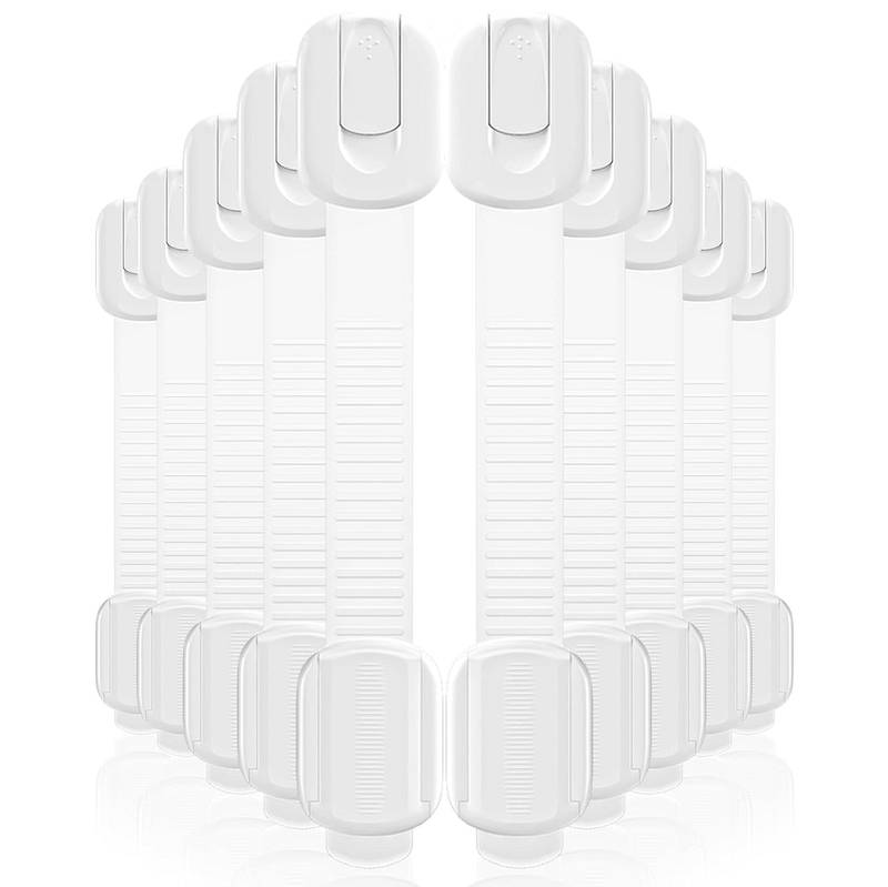 10 Pack Baby Proof Cabinet Locks, Child Safety Latches with Adhesive Adjustable Straps for Drawers Fridge Toilet