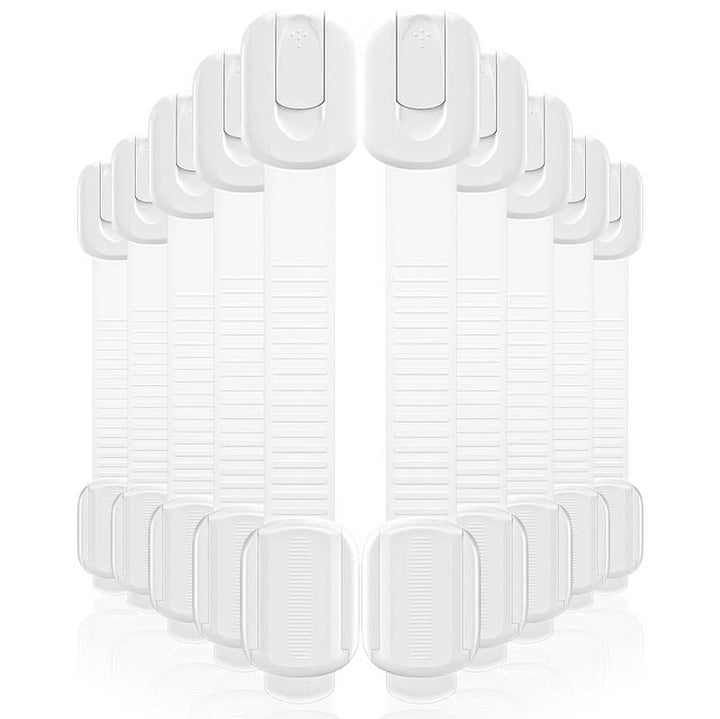 10 Pack Baby Proof Cabinet Locks, Child Safety Latches with Adhesive Adjustable Straps for Drawers Fridge Toilet