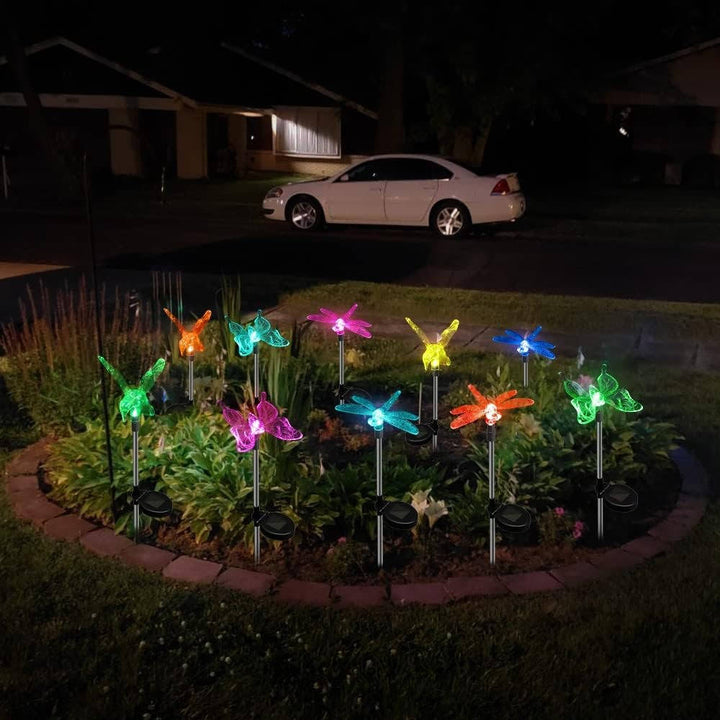 6 Pack Solar Stake Lights, Decorative LED Garden Figurines with Flowers, Butterfly, Hummingbird and Dragonfly for Yard, Patio and Pathway