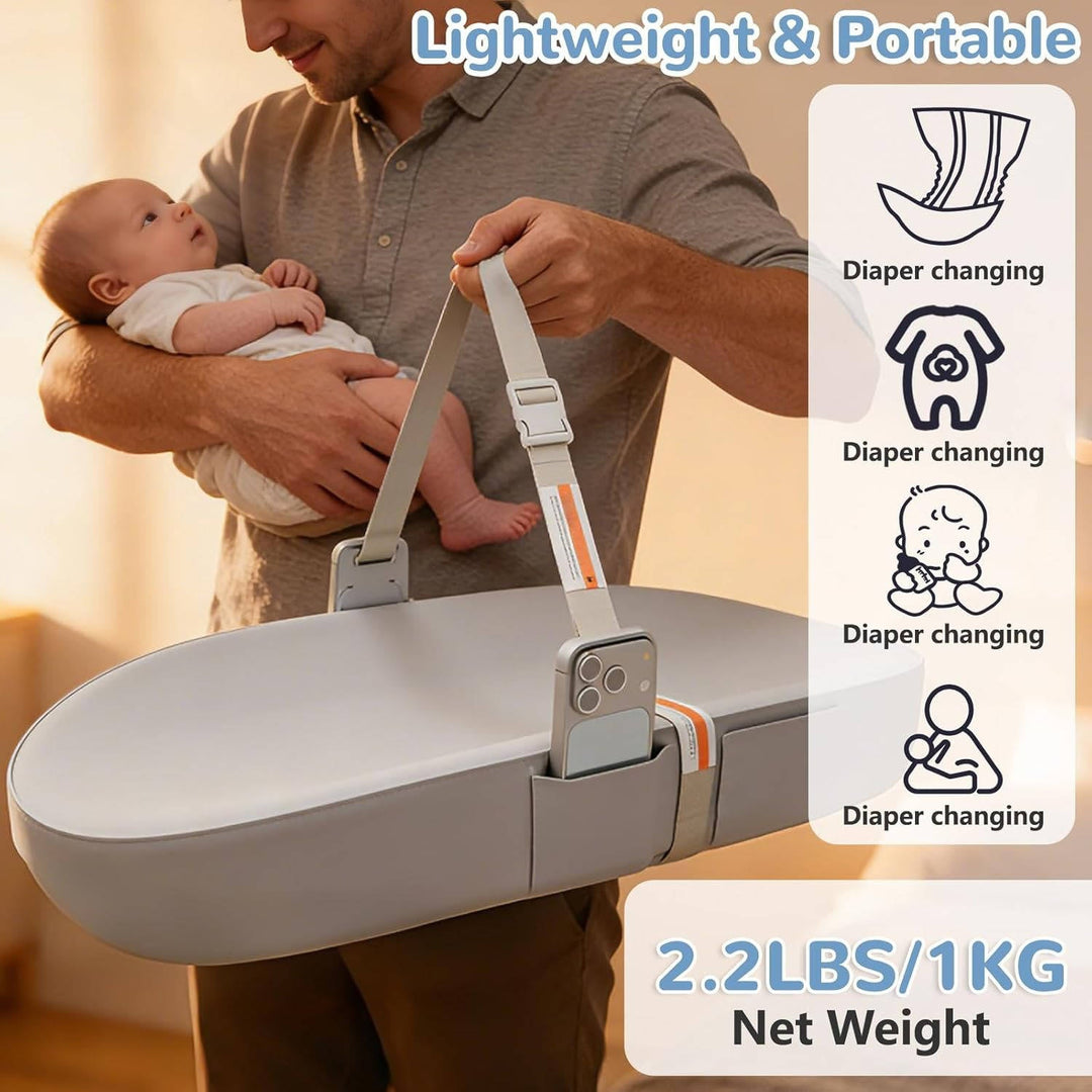 Baby Changing Pad with Phone Holder, Waterproof Wipeable Non Slip Diaper Pad with Safety Belt