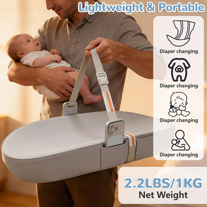 Baby Changing Pad with Phone Holder, Waterproof Wipeable Non Slip Diaper Pad with Safety Belt