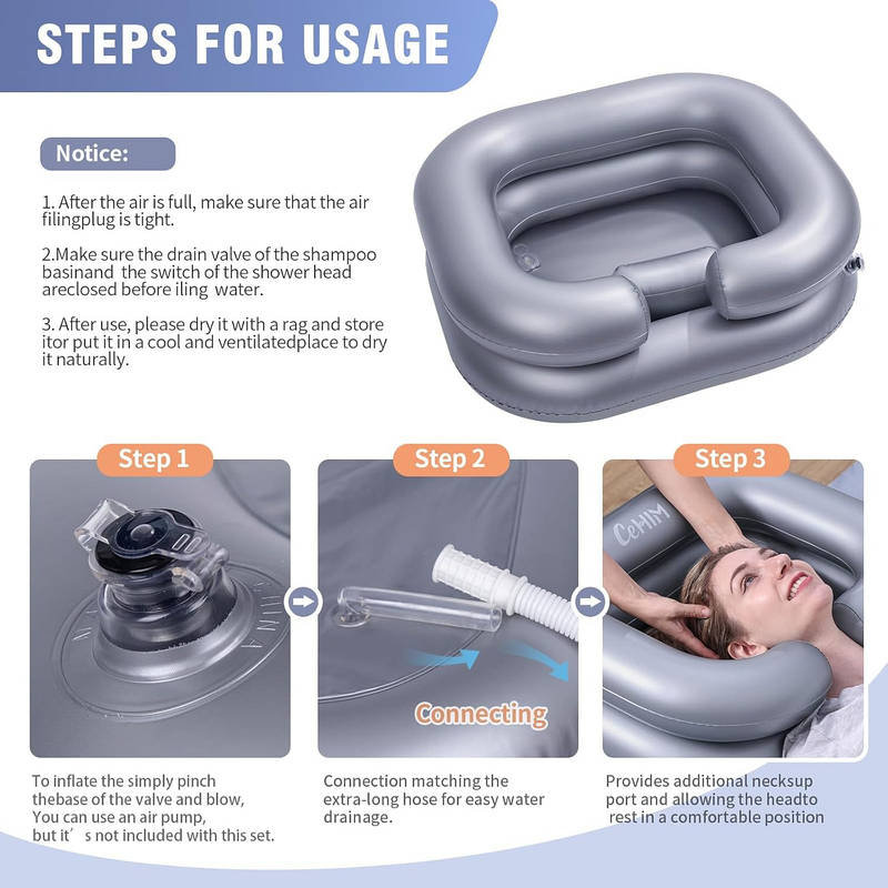Portable Inflatable Shampoo Basin with Neck Support for Home Hair Washing