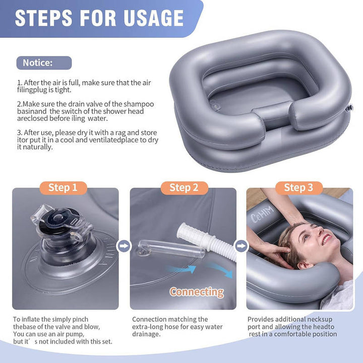 Portable Inflatable Shampoo Basin with Neck Support for Home Hair Washing