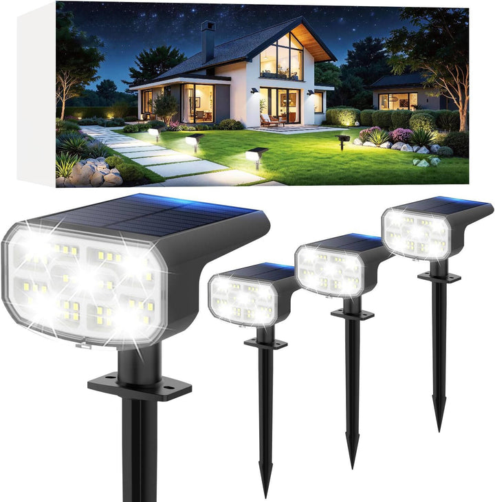 Solar Spot Lights Outdoor, 4 Pack IP65 Water-resistant Garden Spotlights with 2 Lighting Modes and Auto On and Off for Yard and Landscape