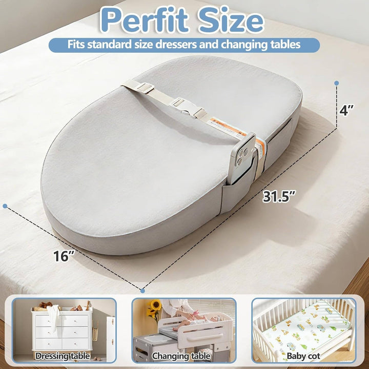 Baby Changing Pad with Phone Holder, Waterproof Wipeable Non Slip Diaper Pad with Safety Belt