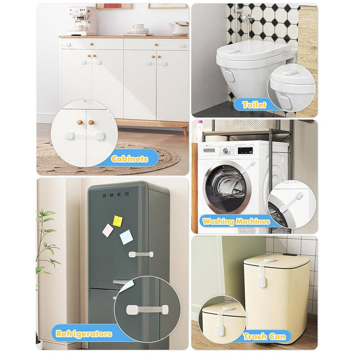 10 Pack Baby Proof Cabinet Locks, Child Safety Latches with Adhesive Adjustable Straps for Drawers Fridge Toilet