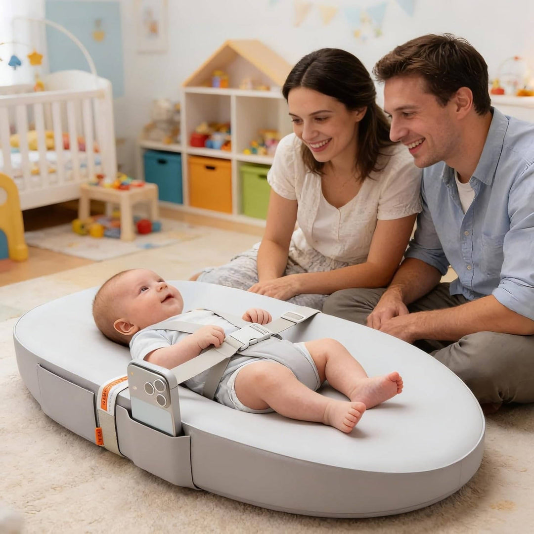 Baby Changing Pad with Phone Holder, Waterproof Wipeable Non Slip Diaper Pad with Safety Belt