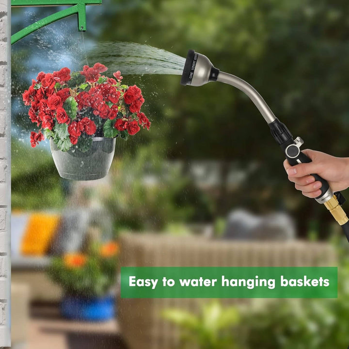 Heavy Duty Metal Garden Watering Wand, 15 Inch Hose Nozzle Sprayer with 10 Spray Patterns and Thumb Flow Control