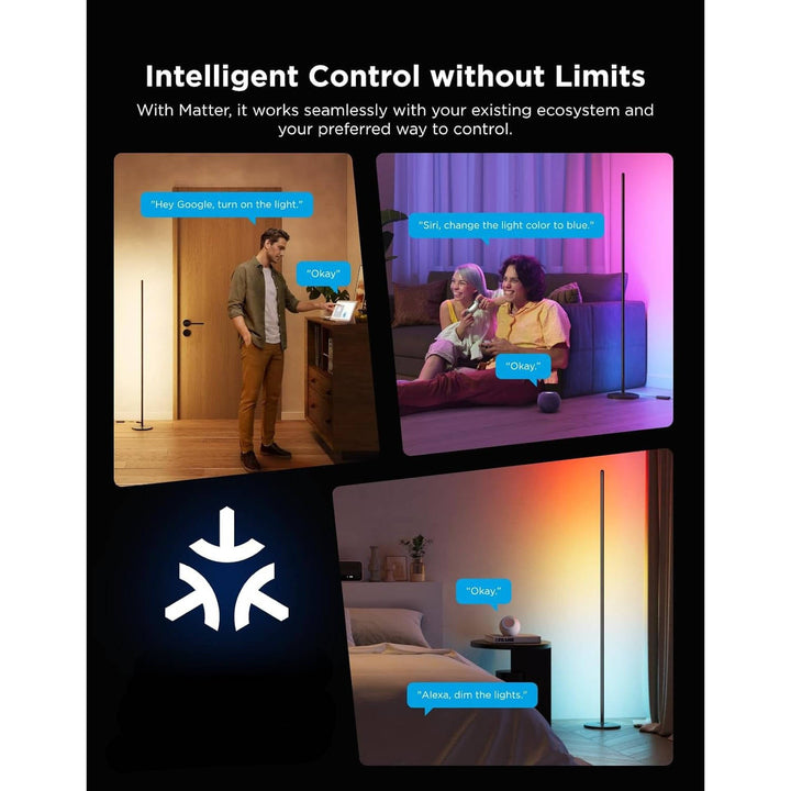 1000lm LED Corner Floor Lamp Compatible with SmartThings, Alexa, and Matter