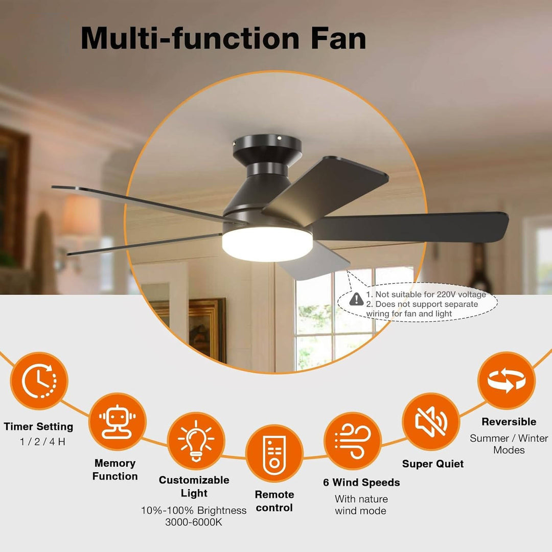 Low Profile Ceiling Fan with Light 42 52 Inch, Flush Mount Dimmable Reversible Fan with Remote for Bedroom Patio