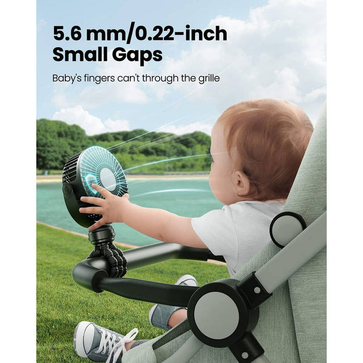 Portable Stroller Fan USB C Rechargeable, 5 Speed Quiet Baby Clip Fan with LED Display 10H Battery for Car Seat Crib Travel