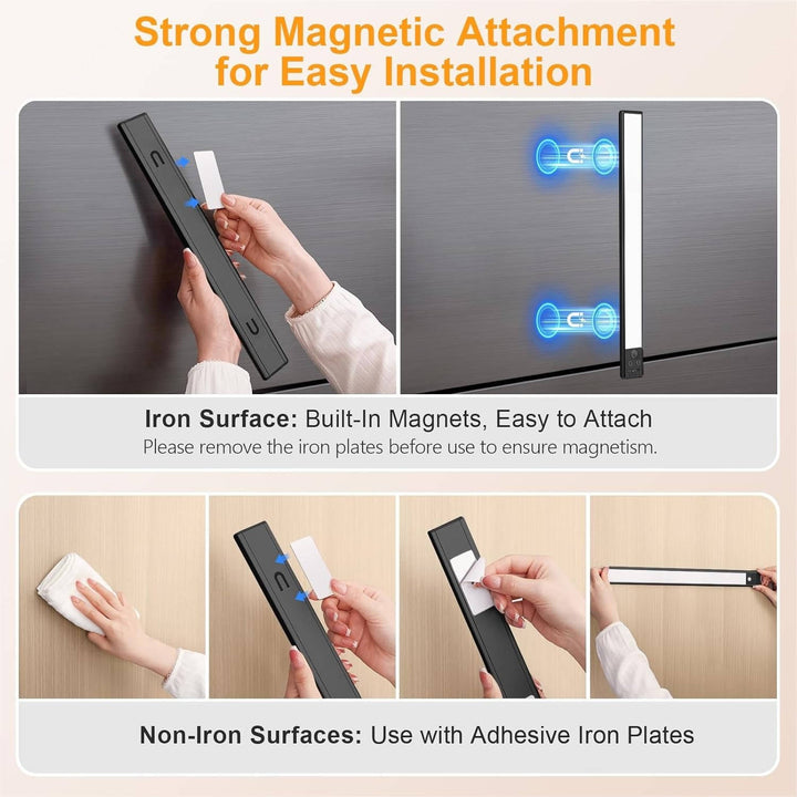 Motion Sensor Under Cabinet Lights, Rechargeable Magnetic Closet Lighting, 3 colours, 2 Pack