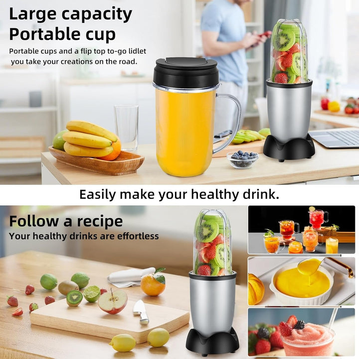 Small Bullet Blender 11 Piece Set, Compact Single Serve Blender for Shakes and Smoothies, Black