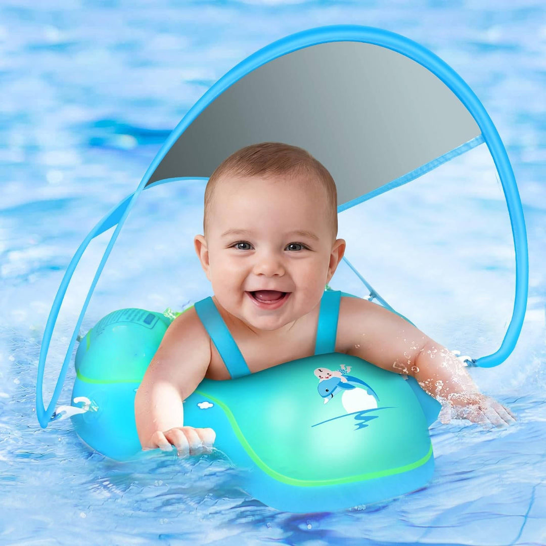Baby Pool Float with Canopy UPF50 Plus, No Flip Inflatable Float for 3-36 Months Toddler Safe Swim Floaties