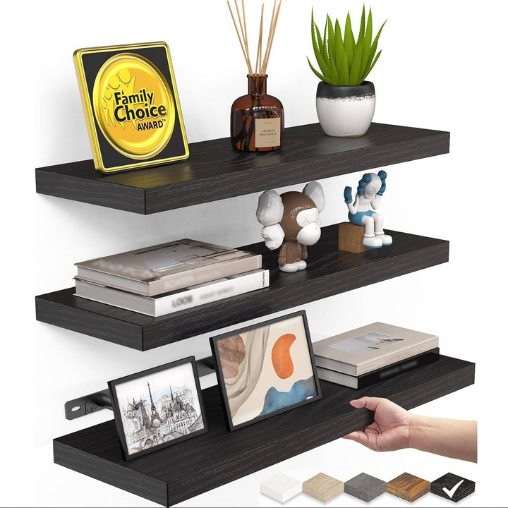 Floating Wall Shelves, Rustic Wood Hanging Storage for Bathroom or Bedroom, 3 Pack