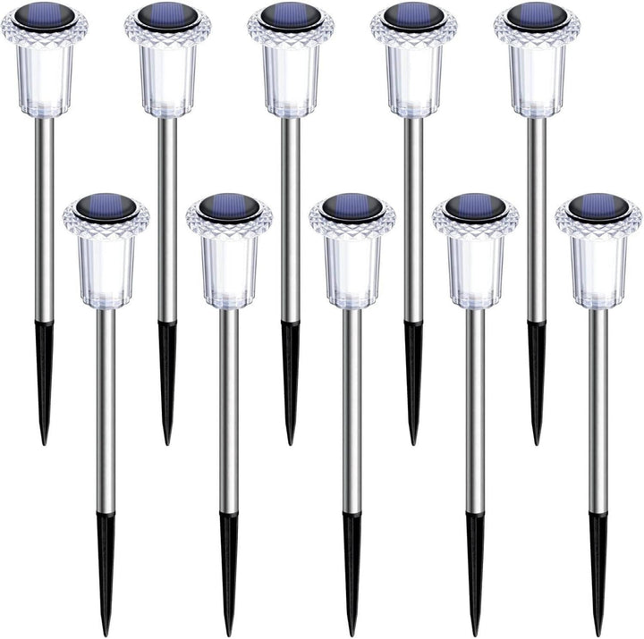 10 Pack Solar Outdoor Lights, Waterproof Cool White LED Pathway Lights for Gardens, Pathways and Driveways