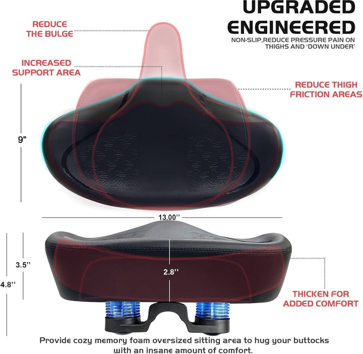 Noseless Bike Seat Cushion Wide Comfort Saddle, Extra Padded Bicycle Seat for Peloton Exercise Electric Cruiser Bikes Men Women