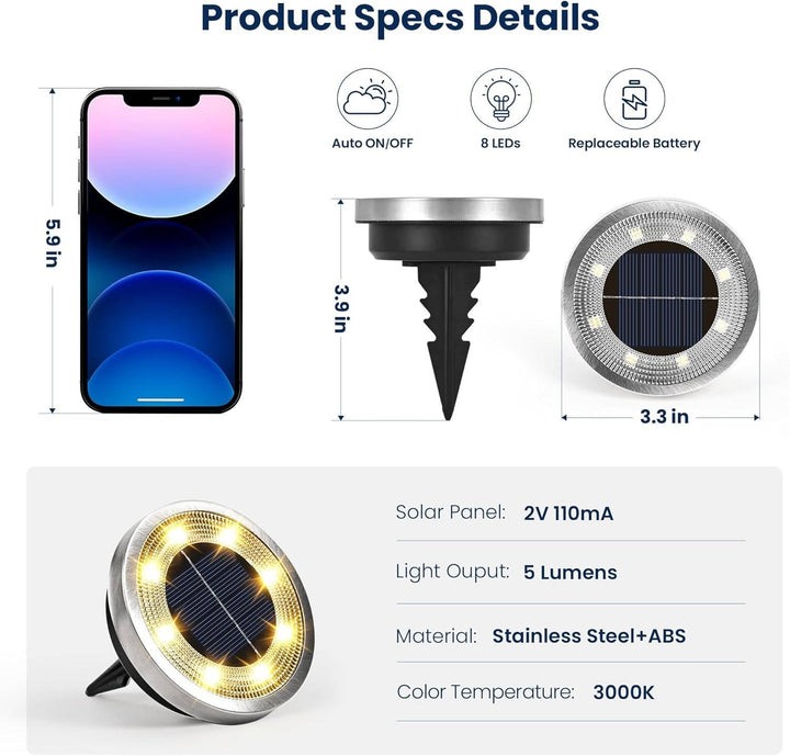 10 Pack Solar Ground Lights Outdoor Waterproof, Solar Powered Pathway Lights, Landscape Lighting for Garden Walkway Driveway Backyard