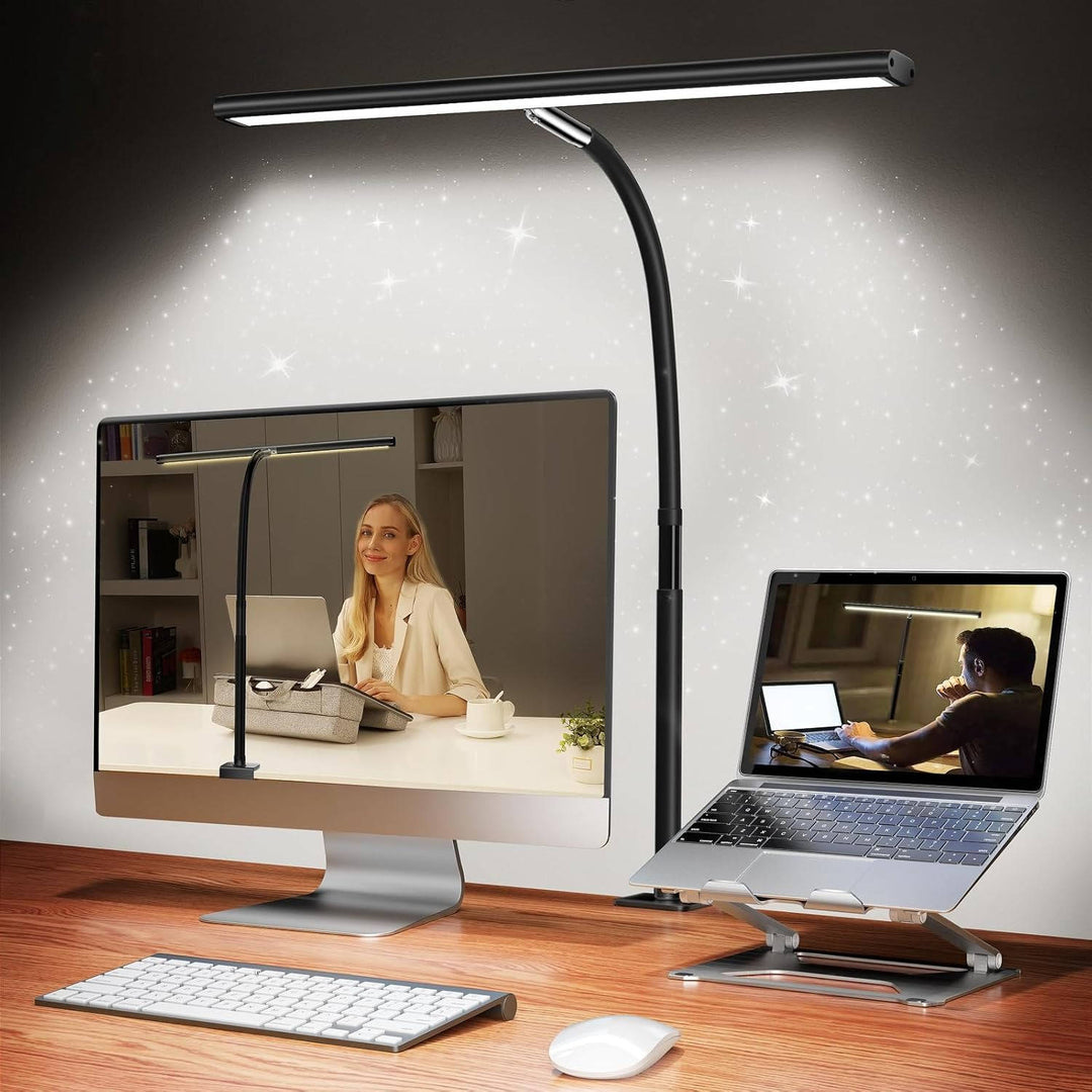 LED Desk Lamp for Office Home, Eye-Friendly Desk Light with Stepless Dimming Adjustable Flexible Gooseneck
