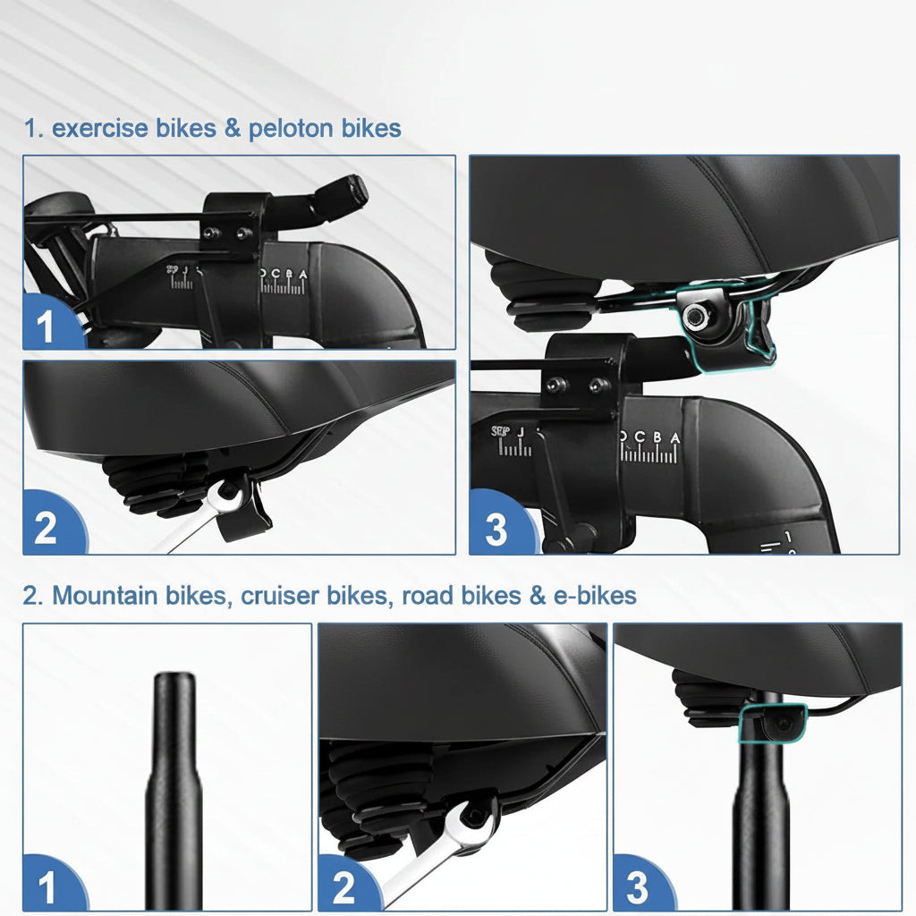 Noseless Bike Seat Cushion Wide Comfort Saddle, Extra Padded Bicycle Seat for Peloton Exercise Electric Cruiser Bikes Men Women