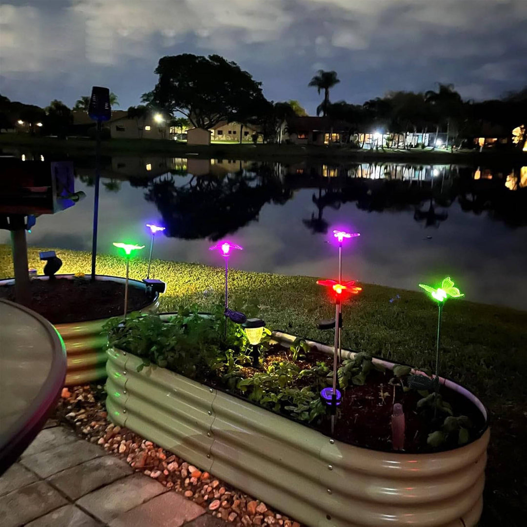 6 Pack Solar Stake Lights, Decorative LED Garden Figurines with Flowers, Butterfly, Hummingbird and Dragonfly for Yard, Patio and Pathway