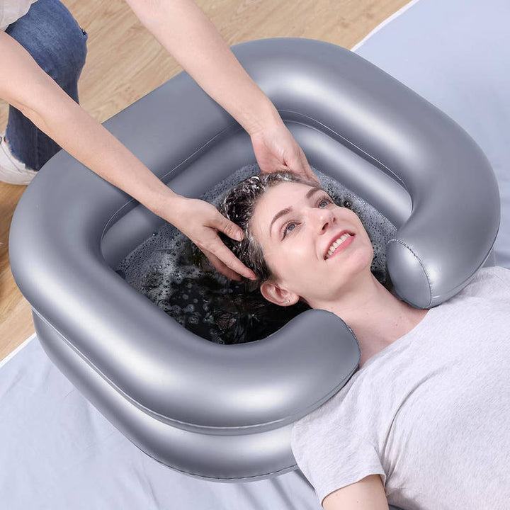 Portable Inflatable Shampoo Basin with Neck Support for Home Hair Washing