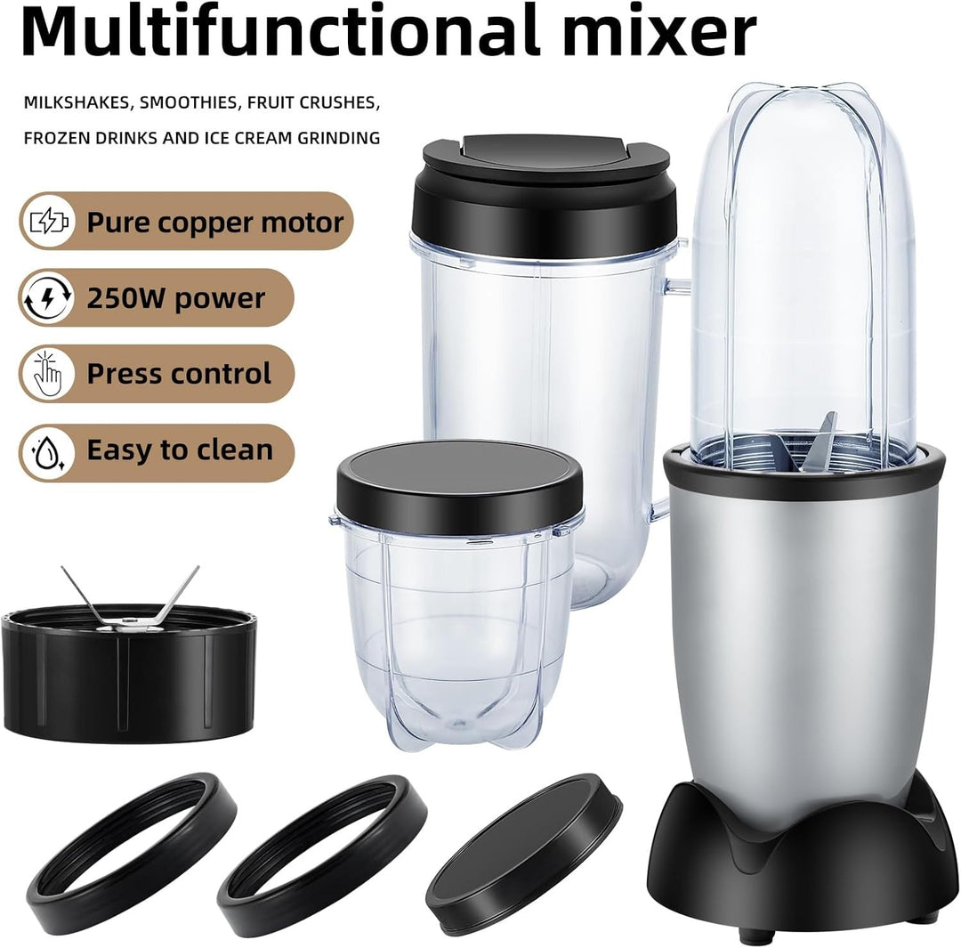 Small Bullet Blender 11 Piece Set, Compact Single Serve Blender for Shakes and Smoothies, Black