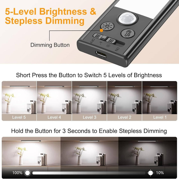 Motion Sensor Under Cabinet Lights, Rechargeable Magnetic Closet Lighting, 3 colours, 2 Pack