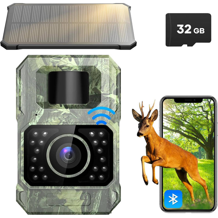WiFi Wireless Solar Trail Camera with Night Vision, 48MP, 30FPS