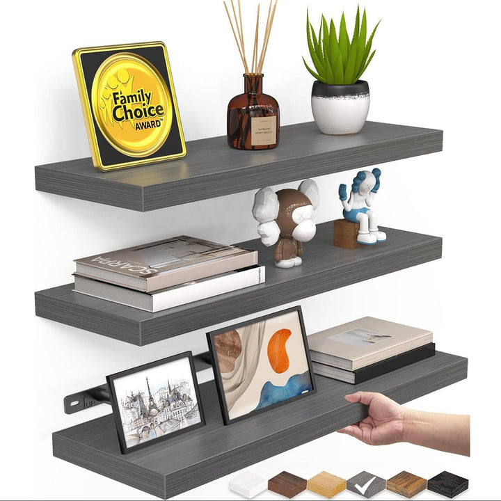 Floating Wall Shelves, Rustic Wood Hanging Storage for Bathroom or Bedroom, 3 Pack