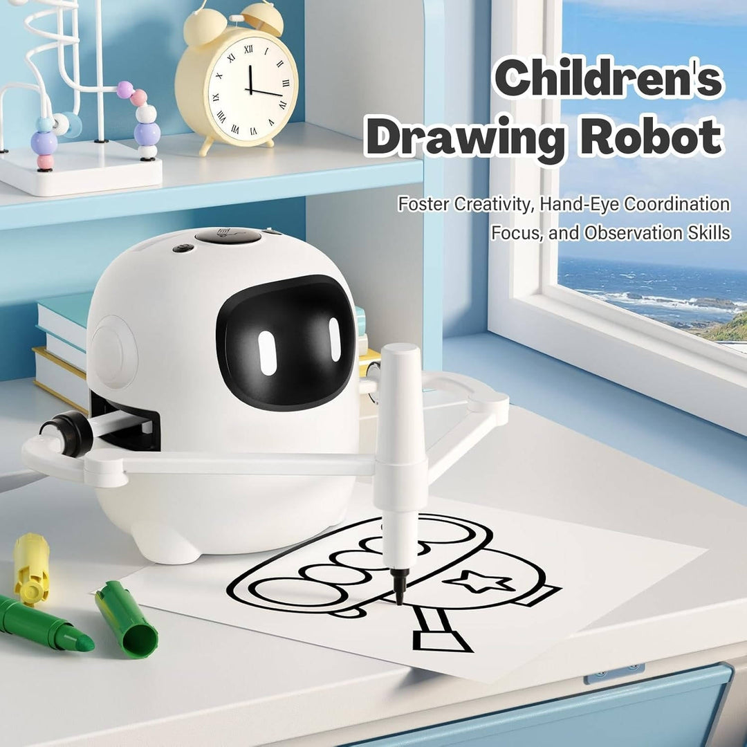 Kids Drawing Robot with 150 Cards, Voice Interactive Educational Art Toy for Ages 3-8