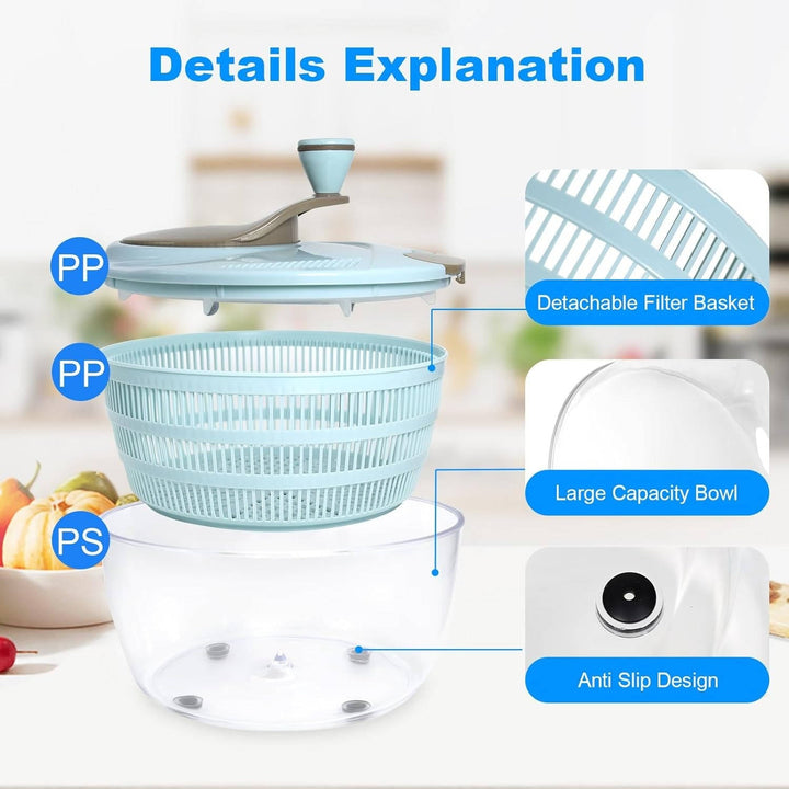 Salad Spinner with Double Drainage Holes, 4.24 Qt Lettuce Spinner for Washing, Spinning and Draining Greens, Fruits and Vegetables