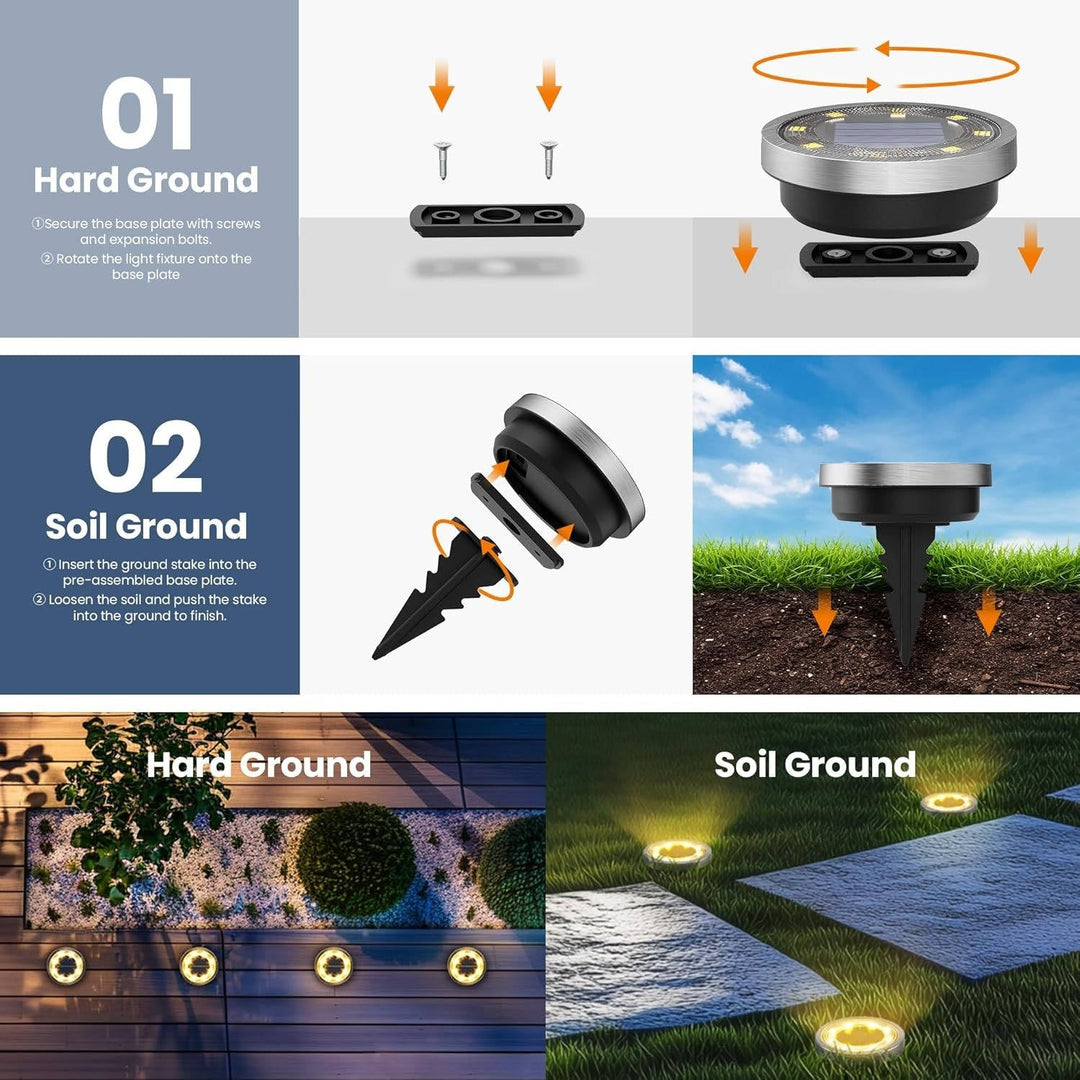 10 Pack Solar Ground Lights Outdoor Waterproof, Solar Powered Pathway Lights, Landscape Lighting for Garden Walkway Driveway Backyard