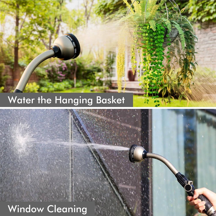 Heavy Duty Metal Garden Watering Wand, 15 Inch Hose Nozzle Sprayer with 10 Spray Patterns and Thumb Flow Control