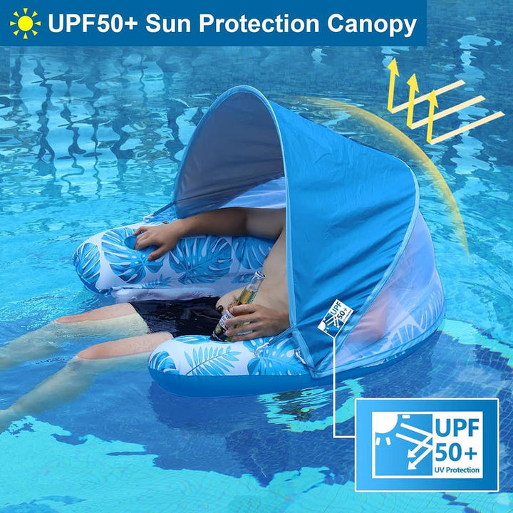 Adult Pool Float Chair with Canopy, Inflatable Lounge Float with Cup Holder Headrest Adjustable Sun Shade