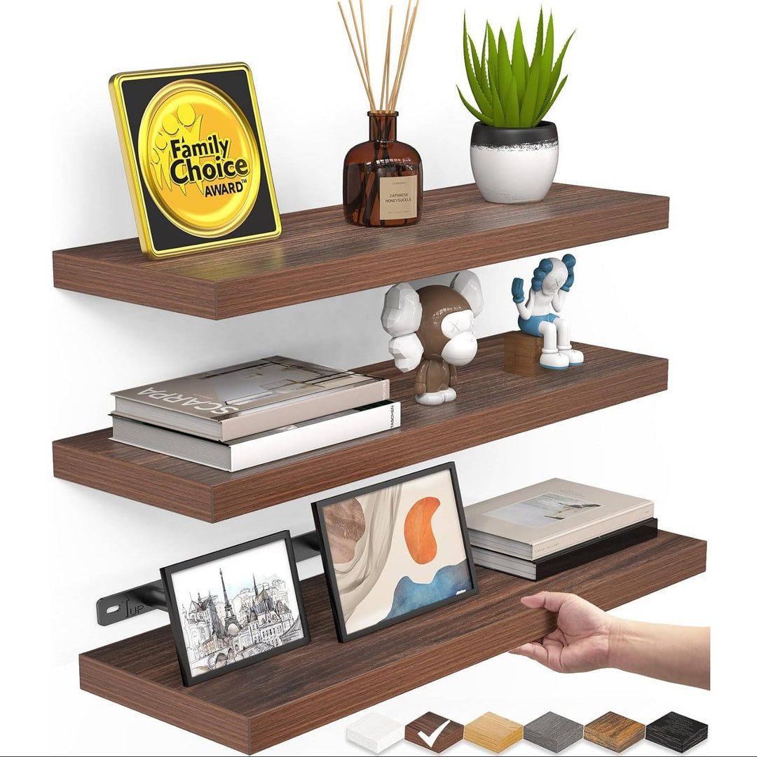 Floating Wall Shelves, Rustic Wood Hanging Storage for Bathroom or Bedroom, 3 Pack