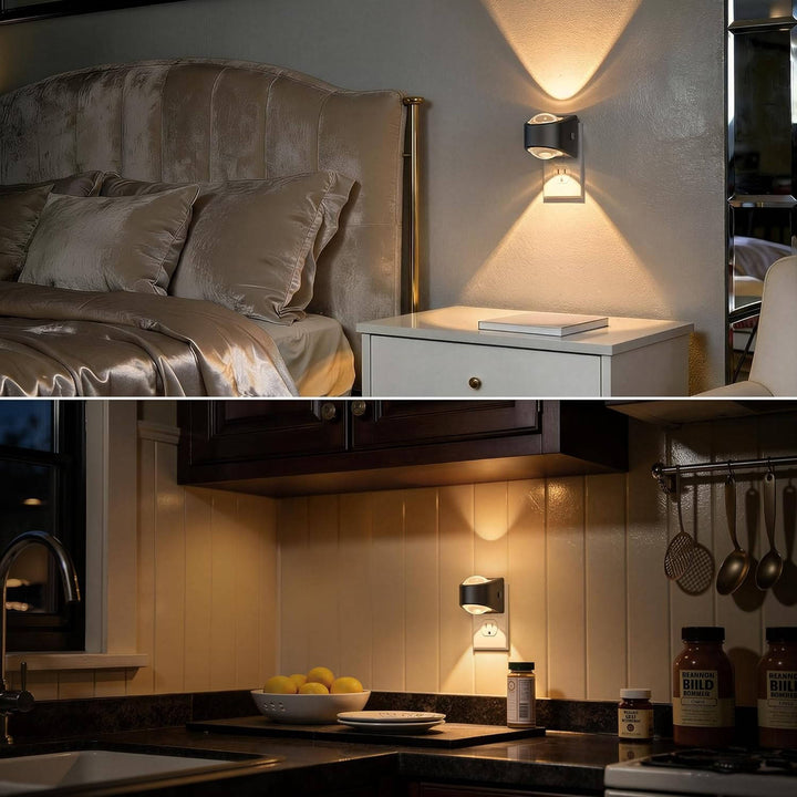 Plug in Night Light, LED Projector Night Light for Kids and Adults, Soft White for Bedroom, 2 Pack