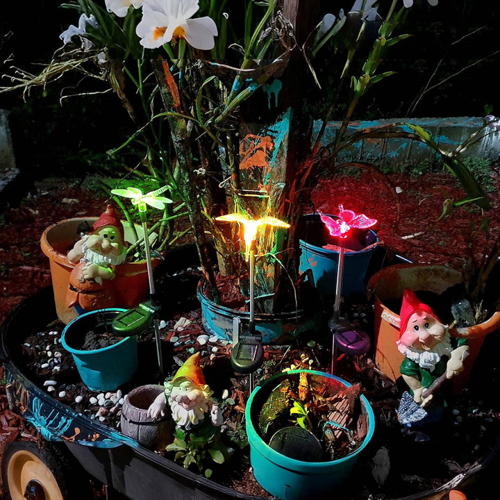 6 Pack Solar Stake Lights, Decorative LED Garden Figurines with Flowers, Butterfly, Hummingbird and Dragonfly for Yard, Patio and Pathway
