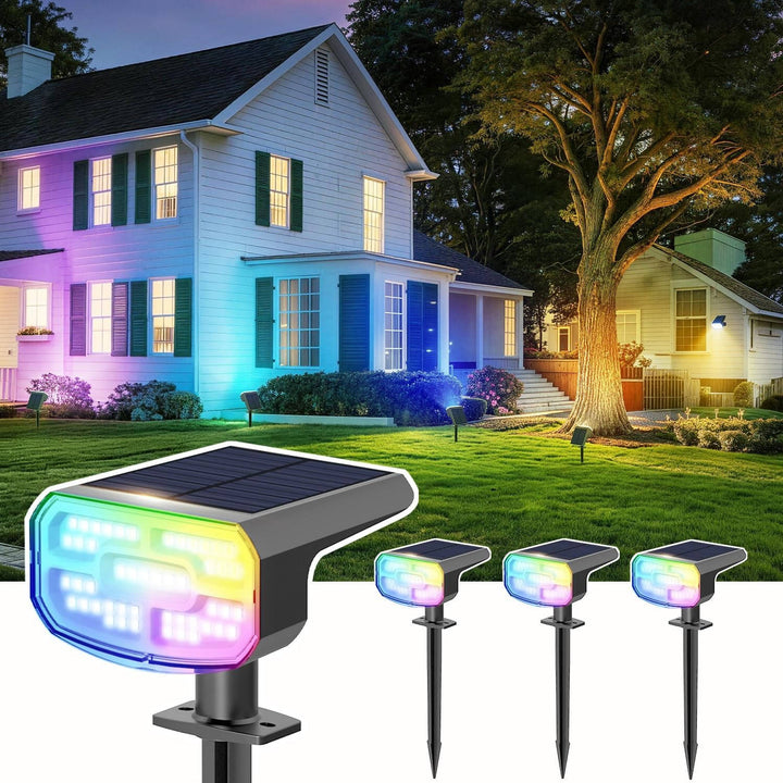 Solar Spot Lights Outdoor, 4 Pack IP65 Water-resistant Garden Spotlights with 2 Lighting Modes and Auto On and Off for Yard and Landscape