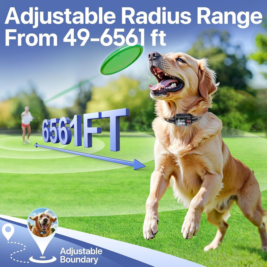 Wireless Dog Collar Fence System, Invisible Electric Fence with 3 Training Modes, Waterproof Rechargeable Pet Containment, 49 to 6561ft Range