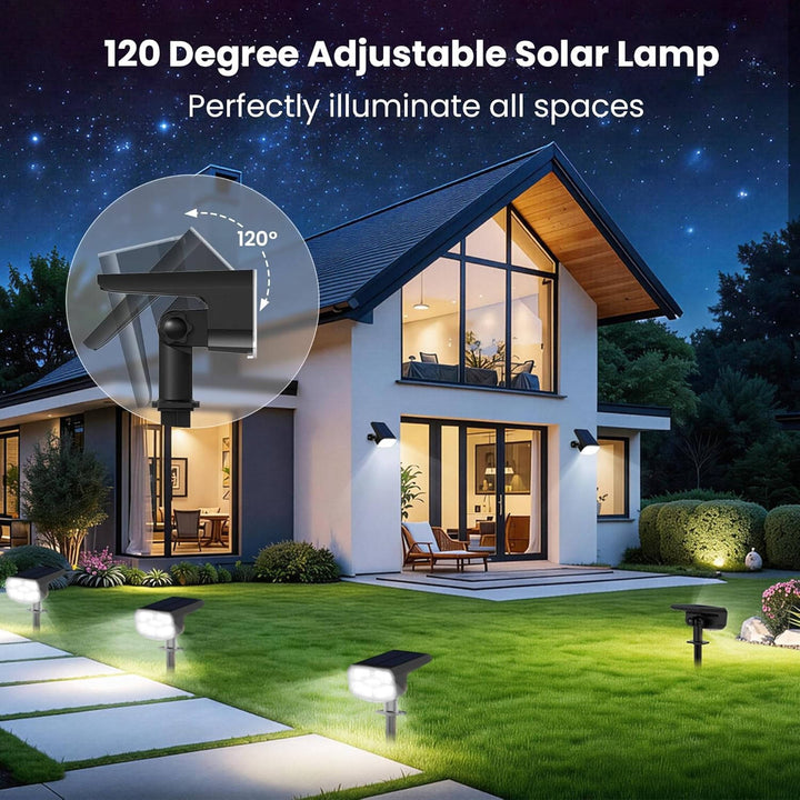Solar Spot Lights Outdoor, 4 Pack IP65 Water-resistant Garden Spotlights with 2 Lighting Modes and Auto On and Off for Yard and Landscape