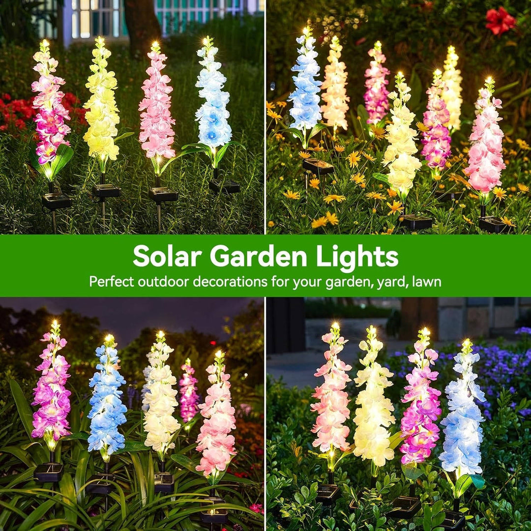 4 Pack Upgraded Delphinium Solar Garden Lights, Waterproof 36 LED Outdoor Decorative Flower Lights for Landscapes, Yards, and Patios