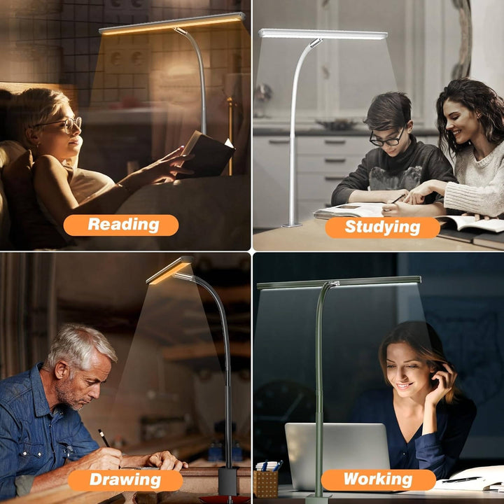 LED Desk Lamp for Office Home, Eye-Friendly Desk Light with Stepless Dimming Adjustable Flexible Gooseneck