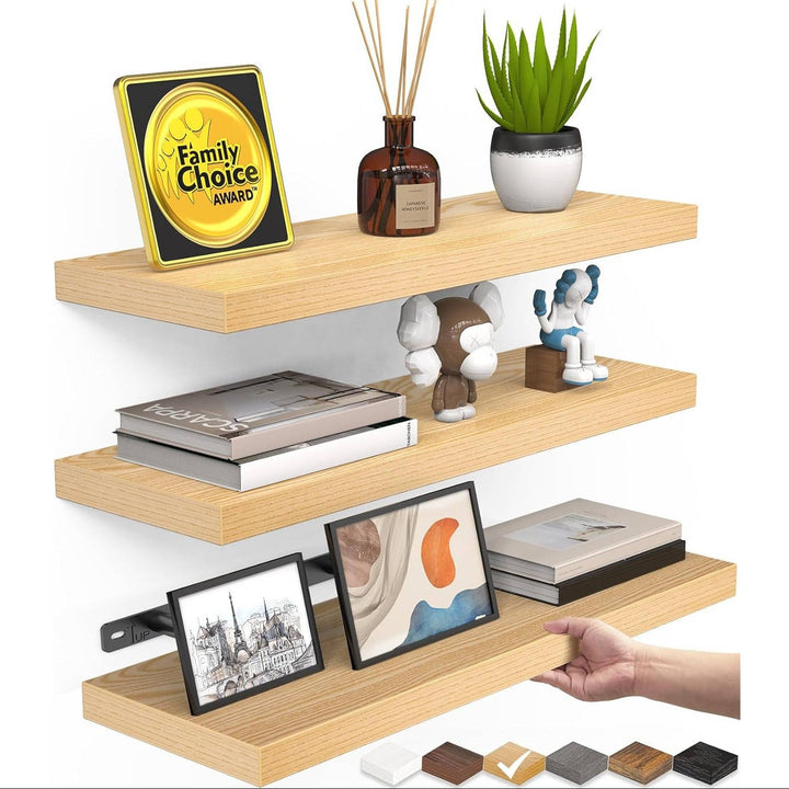 Floating Wall Shelves, Rustic Wood Hanging Storage for Bathroom or Bedroom, 3 Pack