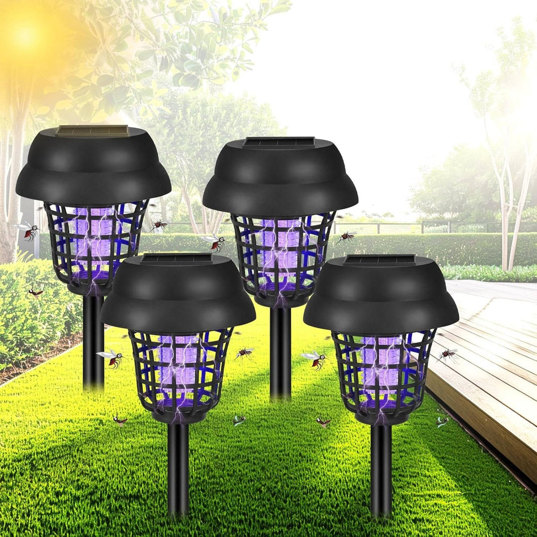 4 Pack Solar Bug Zapper and Mosquito Trap Lamp for Patios, Backyards and Outdoor Comfort, Gnats, Flies, Insects