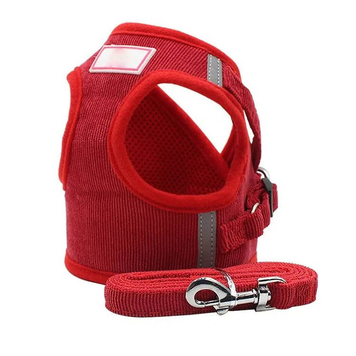 Reflective Corduroy Dog Harness and Leash Set, Breathable Chest Strap Walking Set for Small and Medium Pets