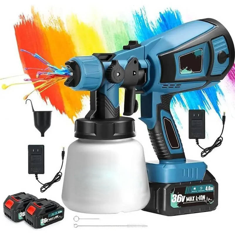Cordless Paint Sprayer with 2 Batteries, 1000ml High Power Spray Gun with 3 Nozzles and 3 Spray Patterns for Furniture, Walls and Doors