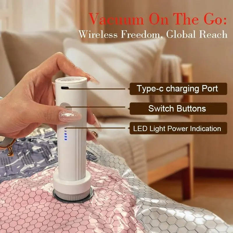 Cordless Travel Vacuum Compression Set, 15 Piece Space Saving Vacuum Bags for Clothes with Pump, 140L Min Air Removal for Carry On and Travel
