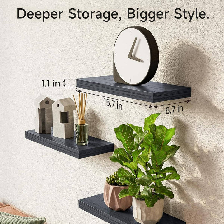 Floating Wall Shelves, Rustic Wood Hanging Storage for Bathroom or Bedroom, 3 Pack