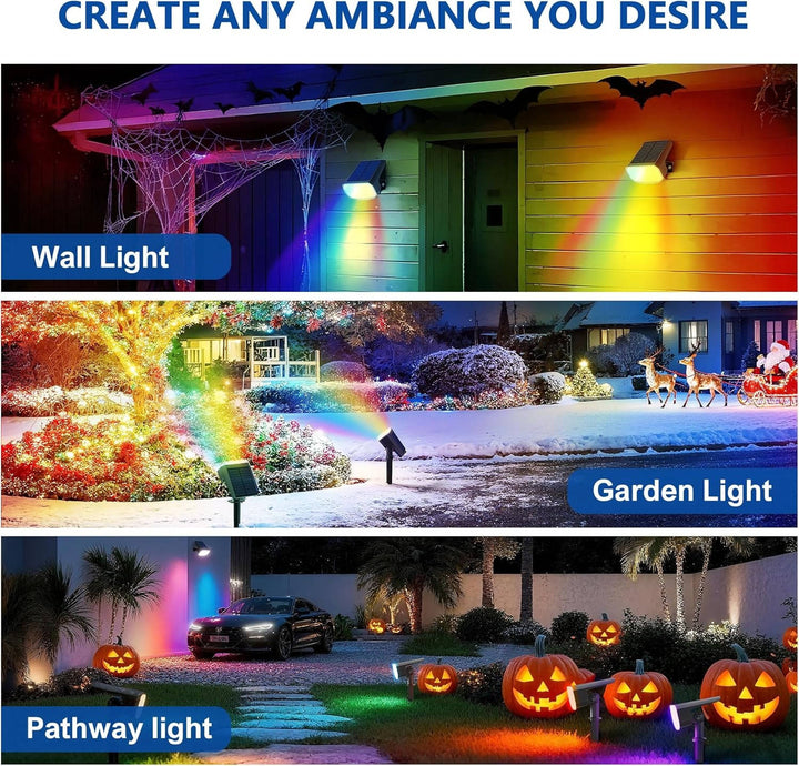 Solar Spot Lights Outdoor, 4 Pack IP65 Water-resistant Garden Spotlights with 2 Lighting Modes and Auto On and Off for Yard and Landscape